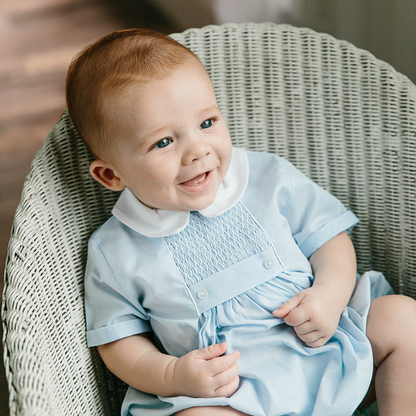 Chevron Smocked Creeper - Blue