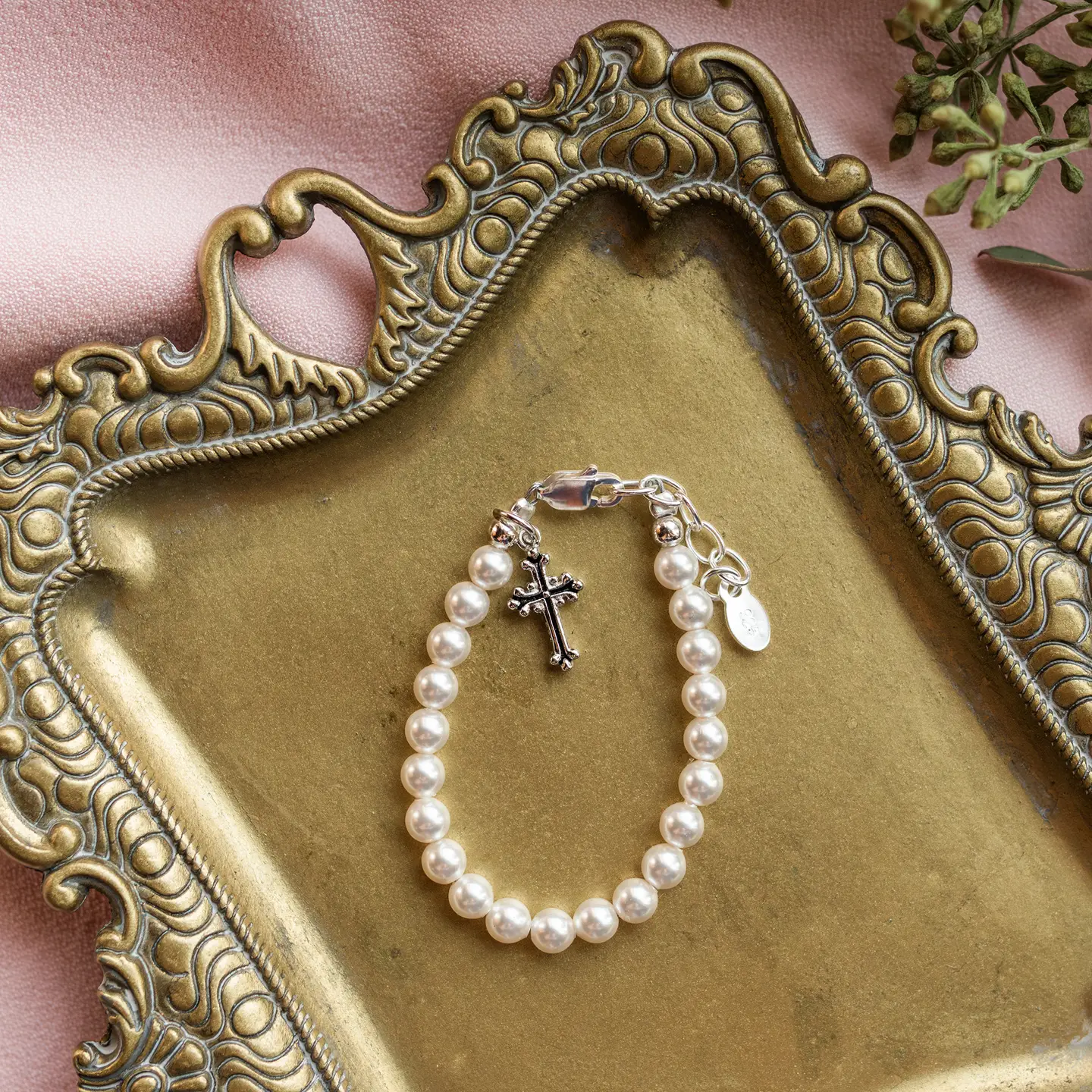 Pearl Cross Bracelet - Silver