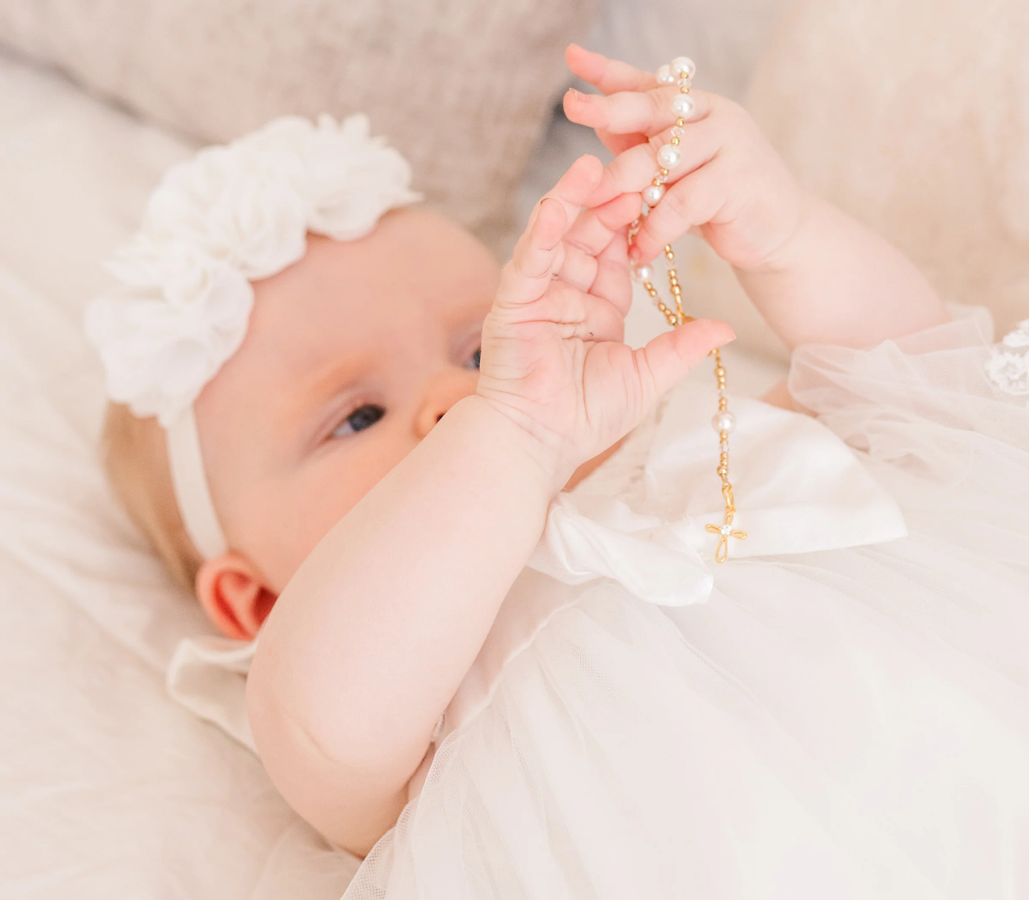 White Rosary - 14K Gold