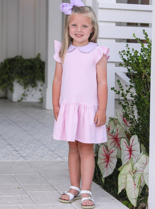 Genevieve Dress - Lt Pink Stripe & Lavender