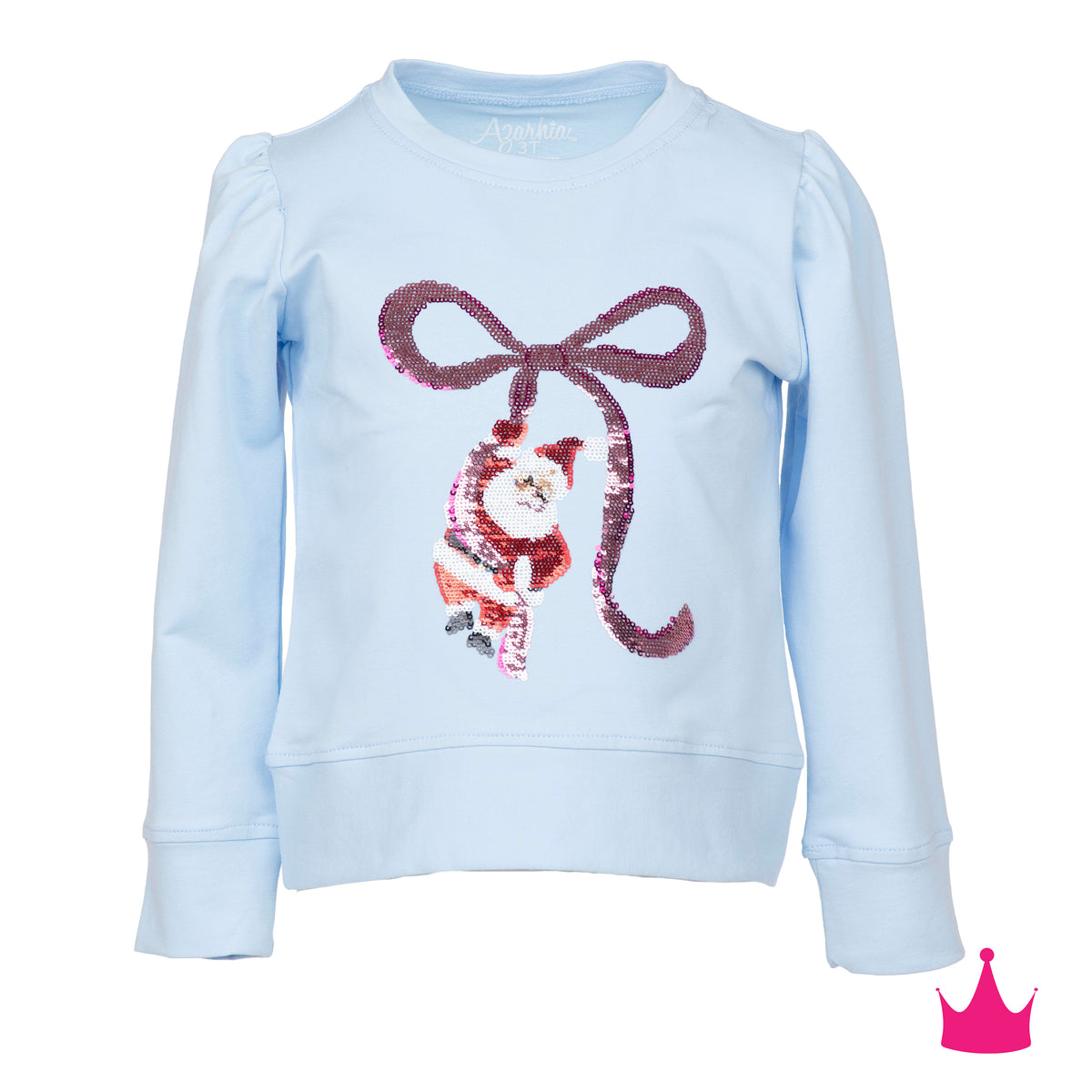 Lt Bl Sweatshirt-Sequin Santa Bow