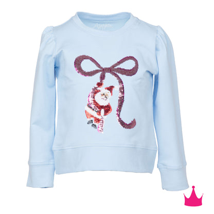 Lt Bl Sweatshirt-Sequin Santa Bow