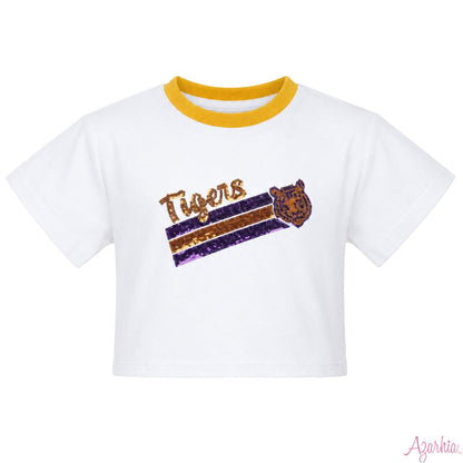 Sequin Tiger Face Stripes Boxy Tee