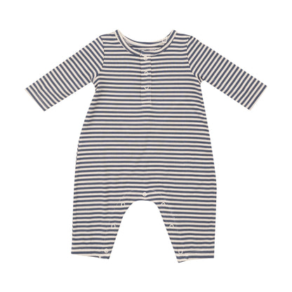 Navy/Oat Stripe LS Henley Romper