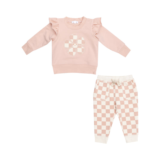 Checkerboard Pink Sweatshirt & Jogger