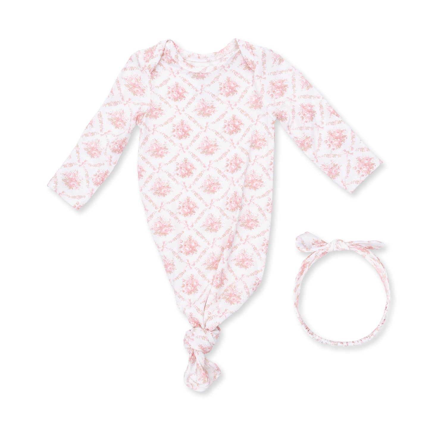 Rose Bow Lattice - NB Knotted Gown & Headband