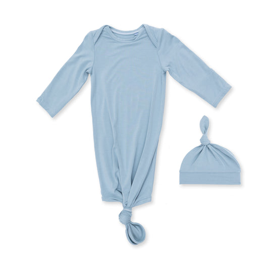 127S-SSB Knotted Gown & Hat - Stone Blue
