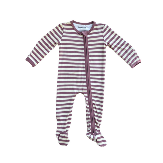 Mauve Stripe Footie Romper