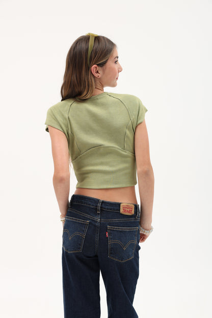 Rib Cap Slv. Top - Macha Tea