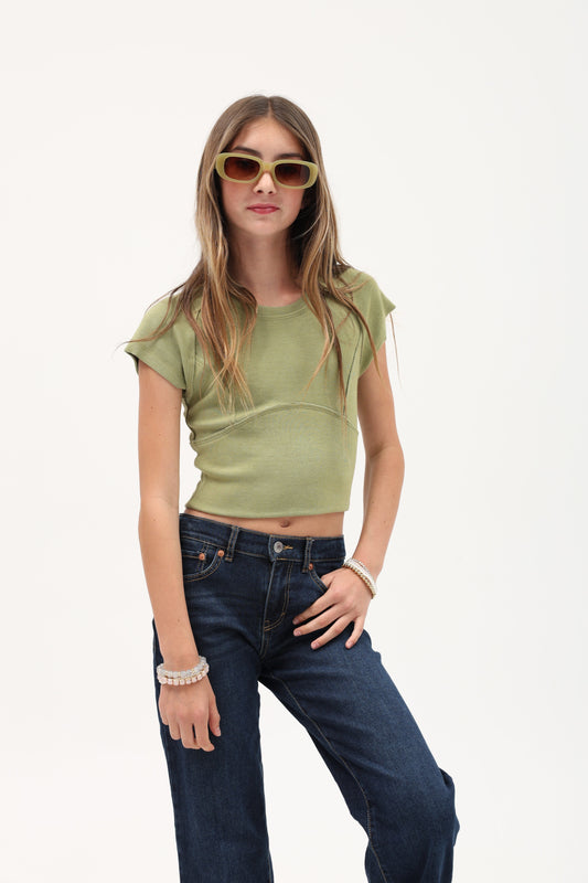 Rib Cap Slv. Top - Macha Tea
