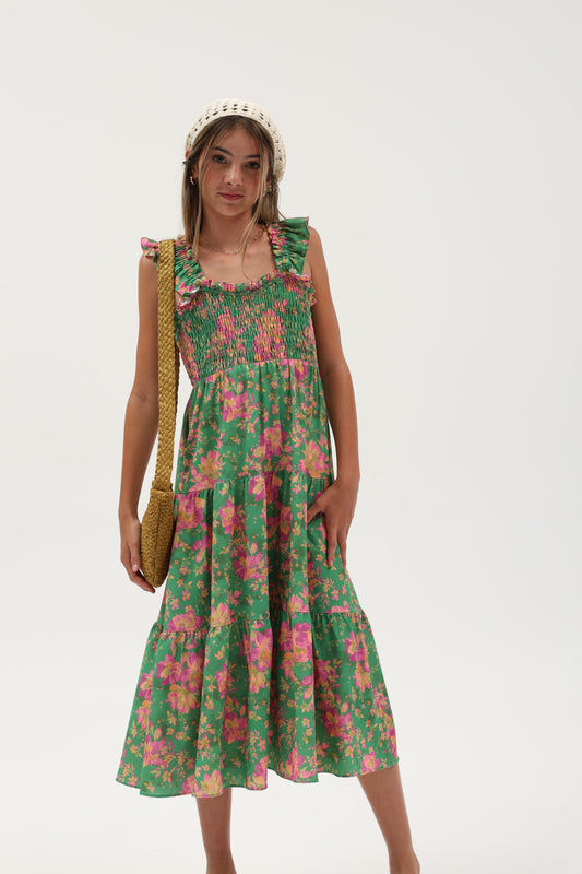 Linen Maxi Dress W Smocked Bodice