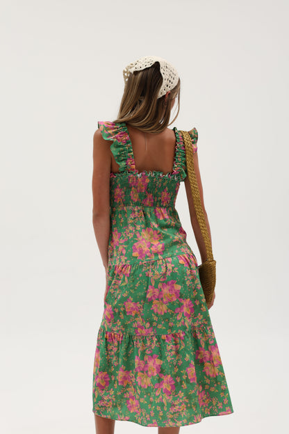 Linen Maxi Dress W Smocked Bodice