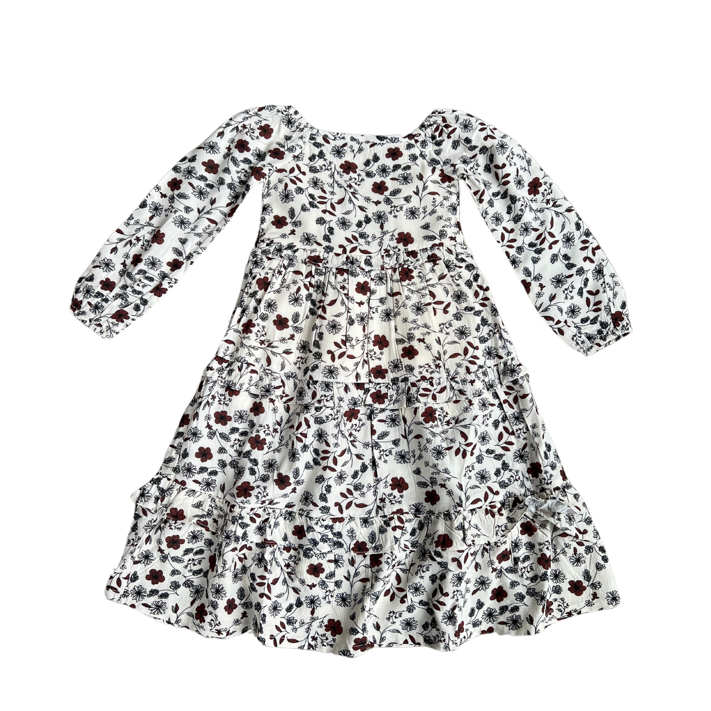 Mahogany Floral - LS Ruffle Dress