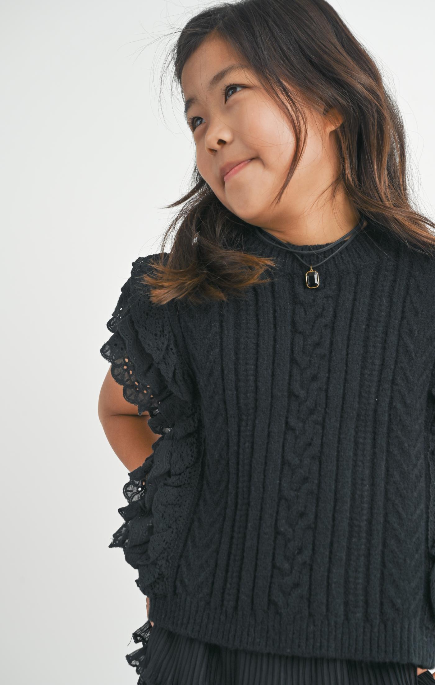 Black Sweater W/ Lace Trim