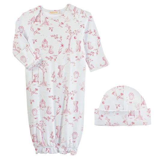 Toile de Jouy Pink Gown & Hat Set