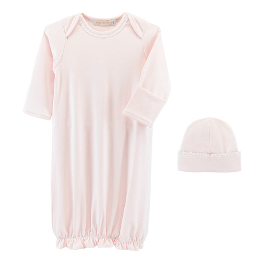 Pink Lace Trim Gown & Hat Set