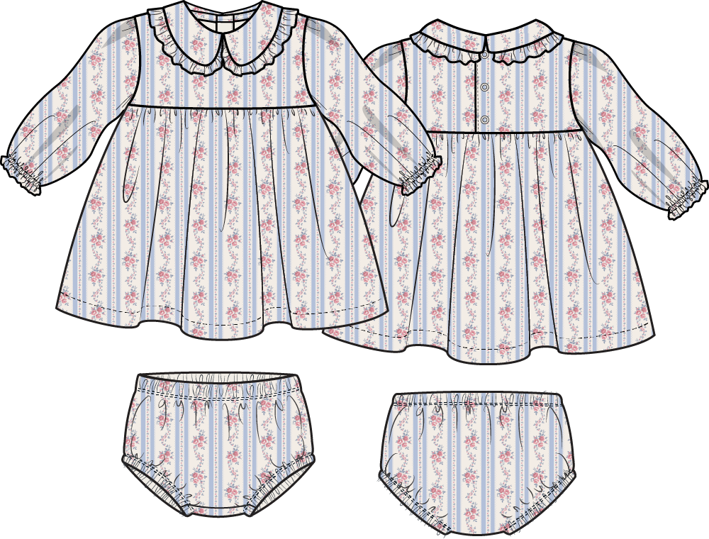 Anna Floral Ruffle Collar Dress Set-612AFS