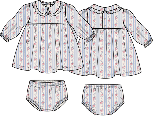 Anna Floral Ruffle Collar Dress Set-612AFS