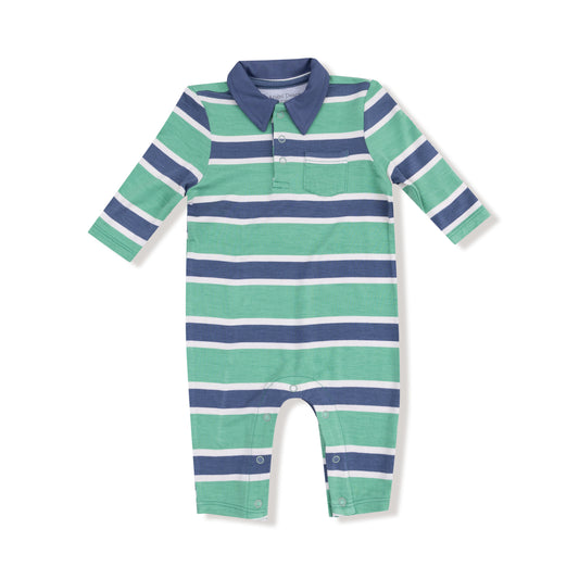 Green/Navy Stripe - Polo Romper