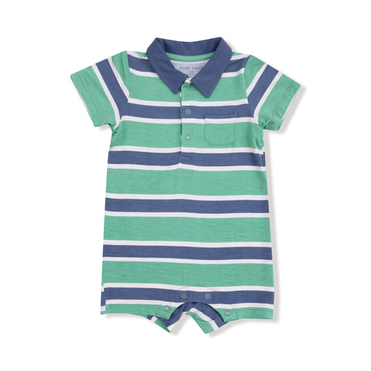 Green/Navy Stripe - Polo Shortie