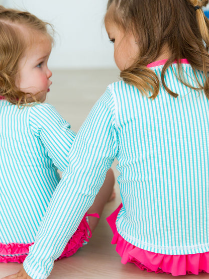 Rashguard Bikini - Aqua Seersucker