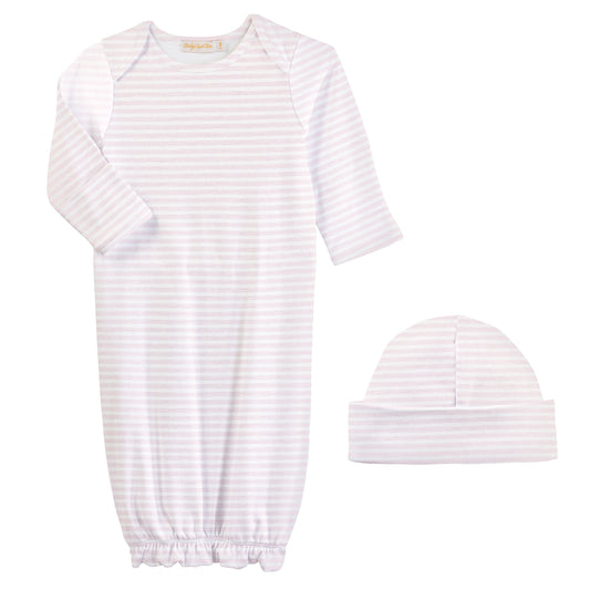 Pink Stripes Gown & Hat Set