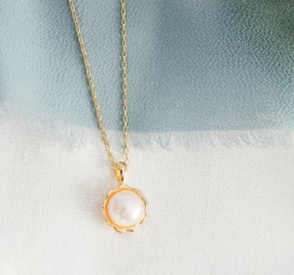 White Pearl Necklace - 14K Gold